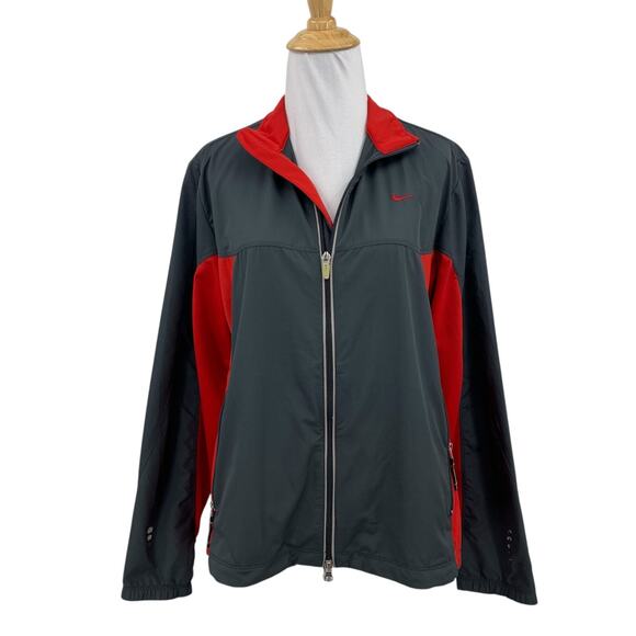Nike Jacket Women S Small Gray Red Reflective Full Zip Windbreaker Mesh Lined - Picture 1 of 14